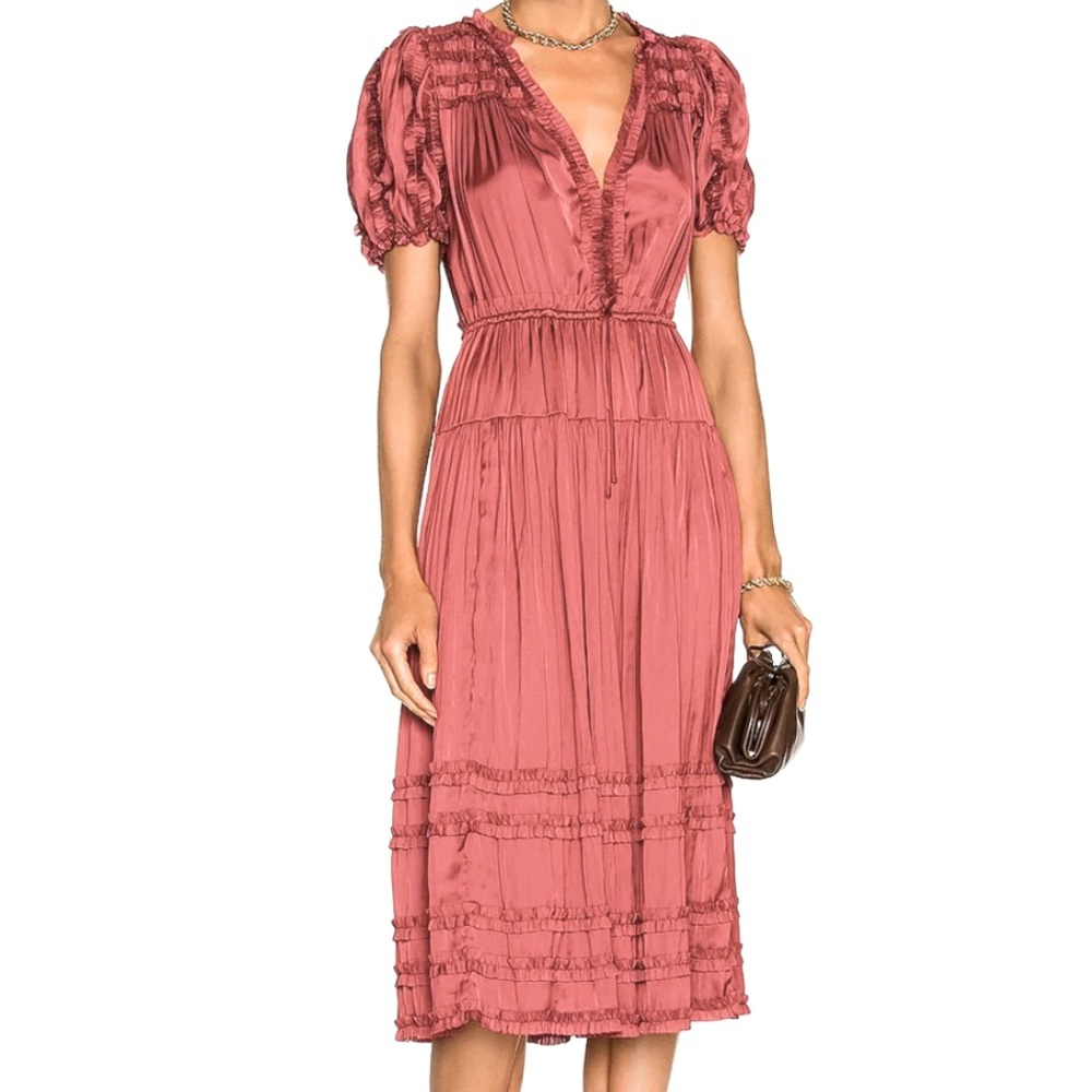 🌟Ulla Johnson Rose plissé-satin Midi Dress